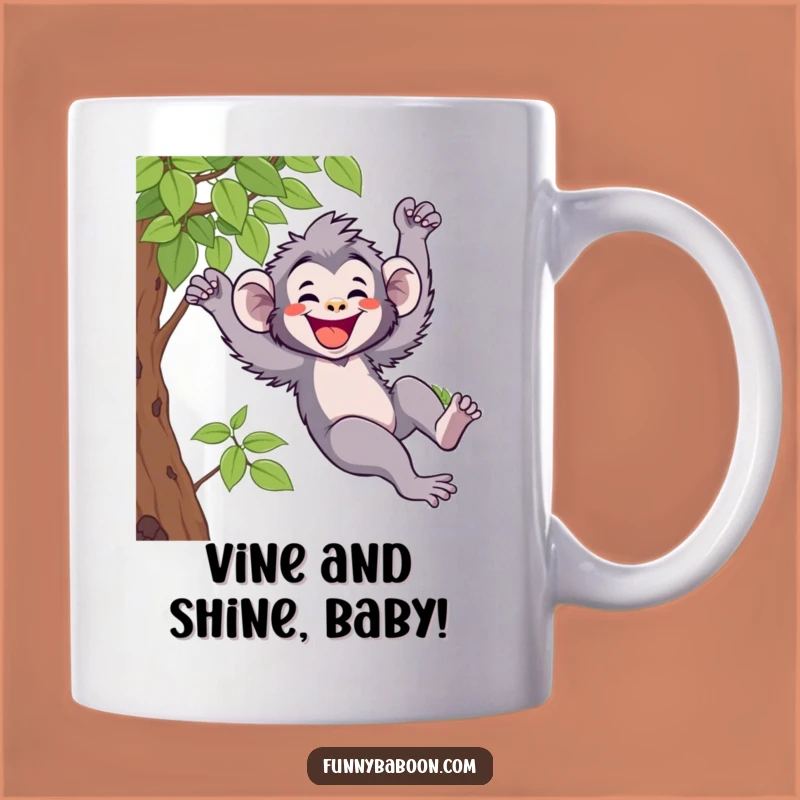 Funny Kawaii Baboon Swinging Vine Mug: A Hilarious Primate Gift for Laughter Lovers