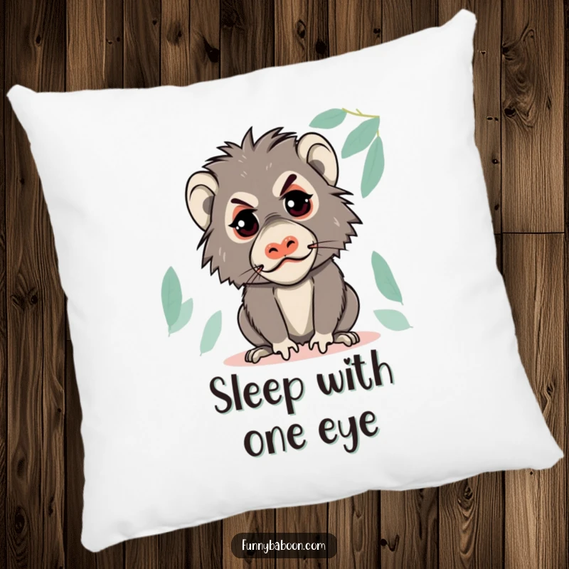 Funny Kawaii baboon pillow, making a funny, mischievous face with a playful glint, offering cuddly humor and primate cheekiness.