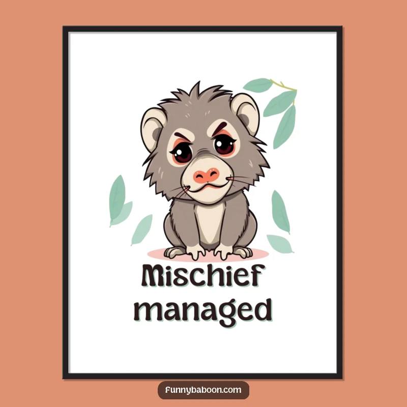 Funny Kawaii Baboon Face Digital Print: Hilarious Primate Art for Instant Gifts