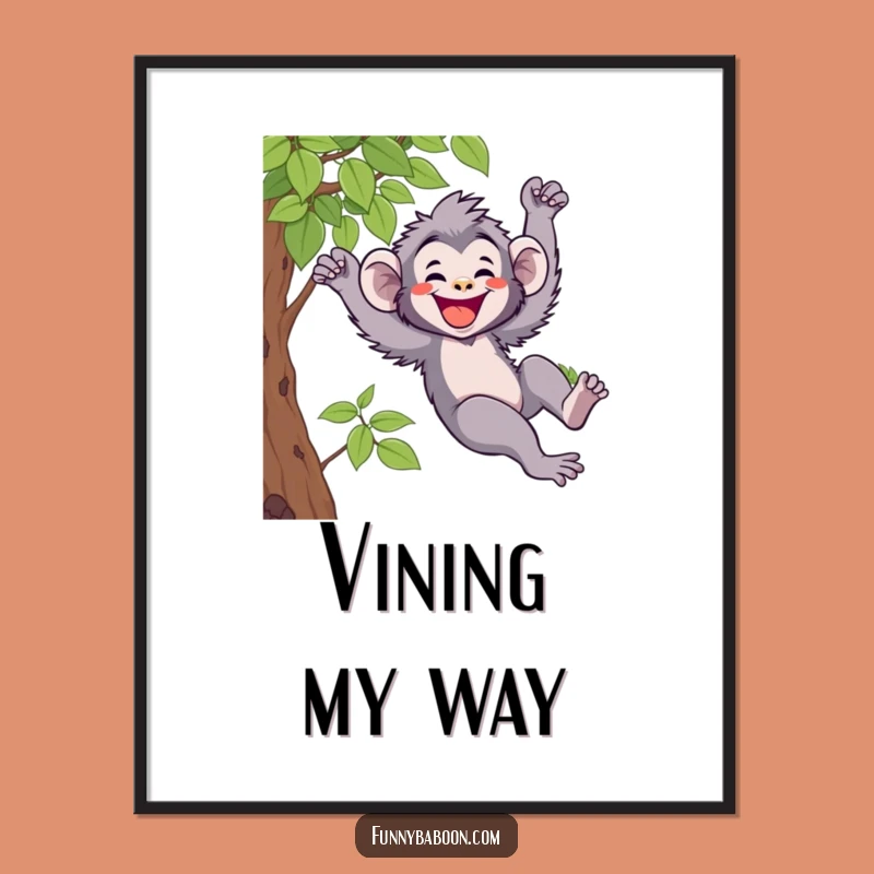 Funny Kawaii Baboon Swinging Digital Print: Hilarious Primate Art for Instant Gifts