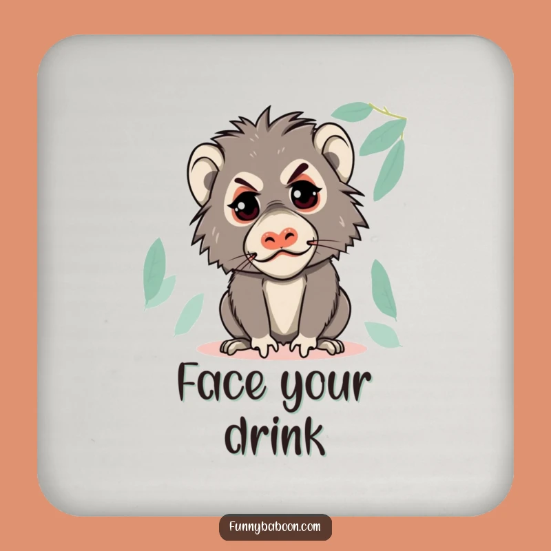 Funny Kawaii Baboon Face Coaster: Hilarious Primate Drink Protector for Gifts