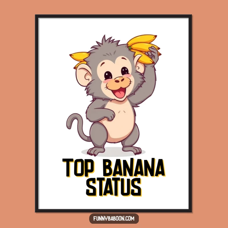 Funny Kawaii Baboon Banana Poster: Hilarious Primate Art for Gifted Smiles