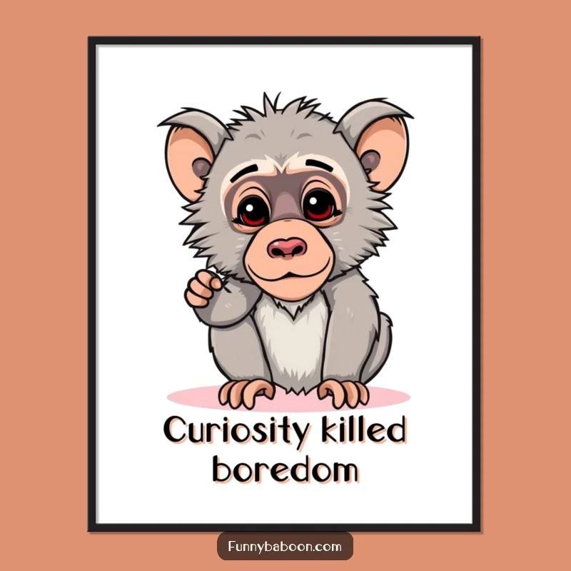 Funny Kawaii Baboon Pose Poster: Hilarious Primate Art for Curious Gifts