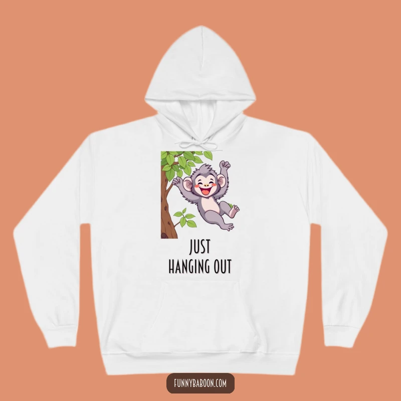 Funny Kawaii Baboon Swinging Hoodie: Cozy Primate Apparel for a Hilarious Gift