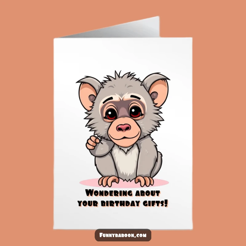 Free Printable Birthday Card: Curious Baboon Pondering for Your Special Day