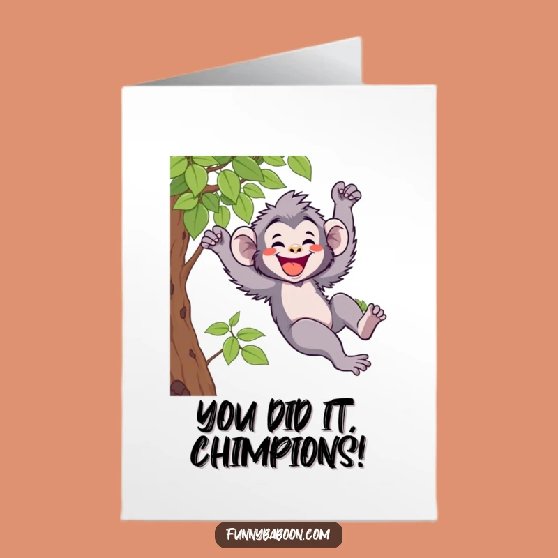 Free Printable Congrats Card: Hilarious Kawaii Baboon Swinging for Your Big Achievement