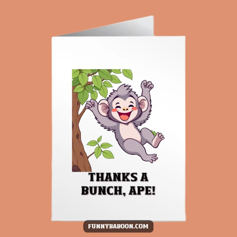Free Printable Thank You Card: Amusing Kawaii Baboon Swinging Appreciation